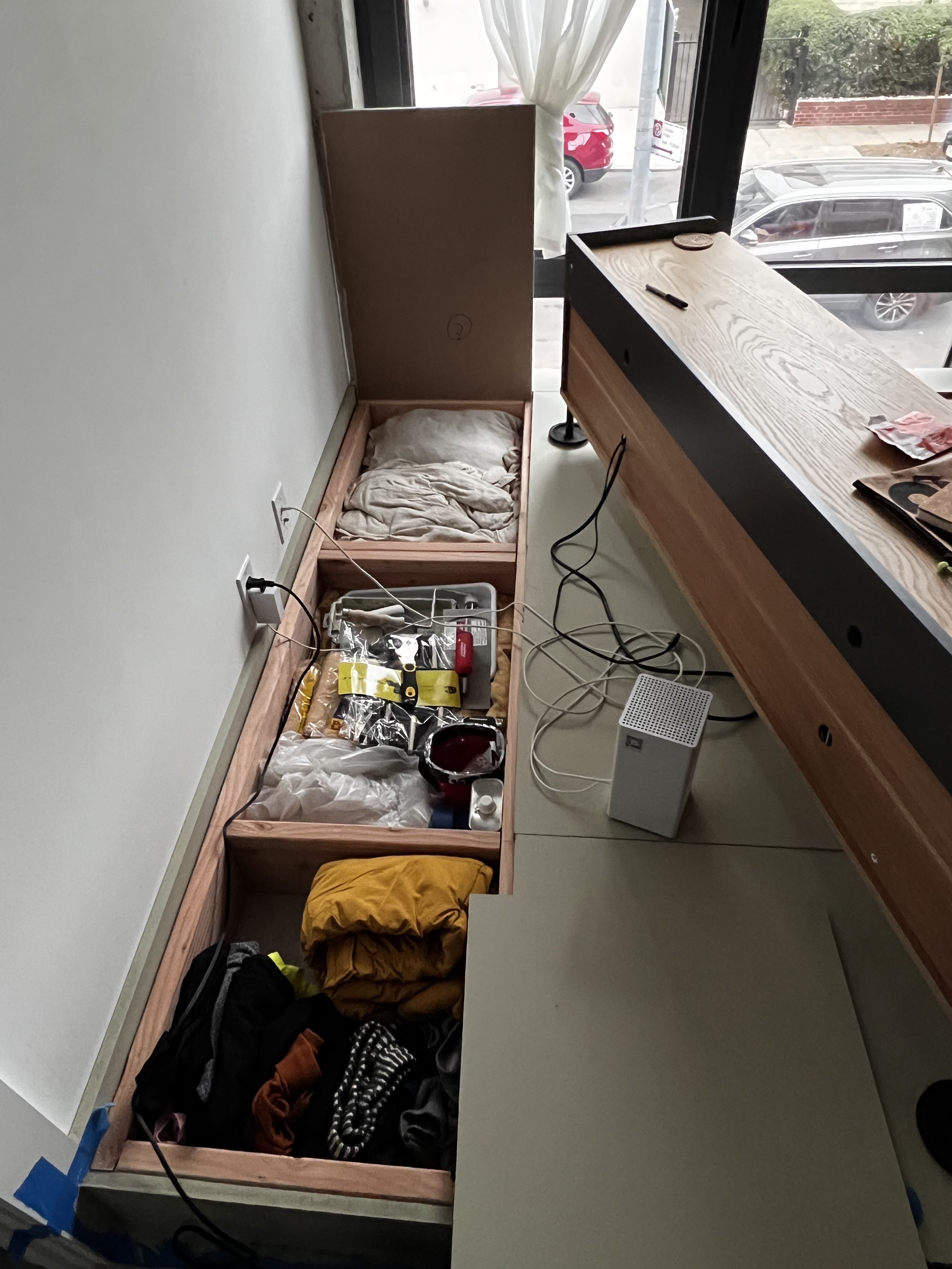 Storage compartments filled with contents